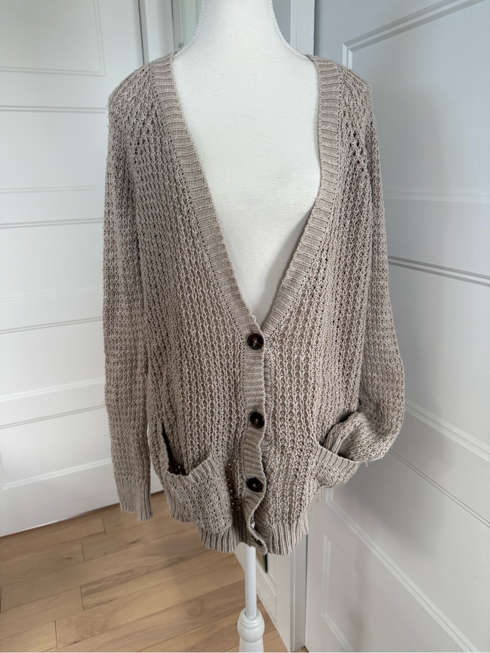 Garage Taupe Open Knit Button-Front Cardigan medium Large